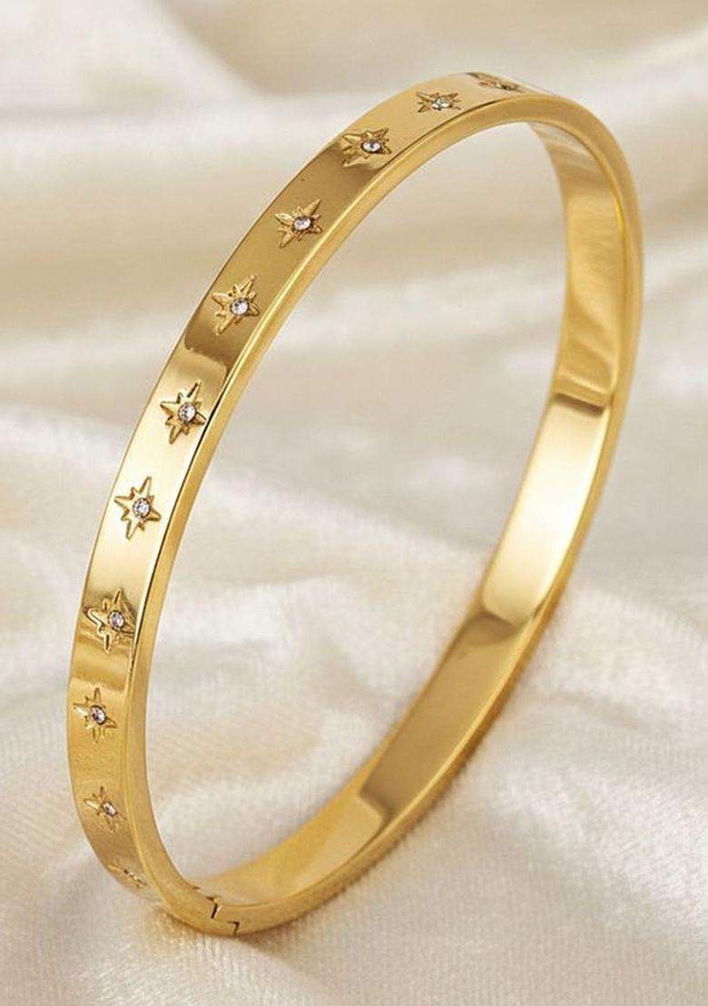 American Diamond Temple Gold-Plated Bangle-Style Bracelet for Women | Stylish Party & Everyday Wear | Gift for Her - Indya