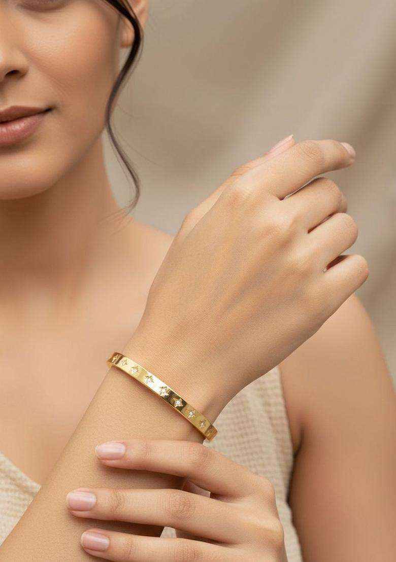 American Diamond Temple Gold-Plated Bangle-Style Bracelet for Women | Stylish Party & Everyday Wear | Gift for Her - Indya