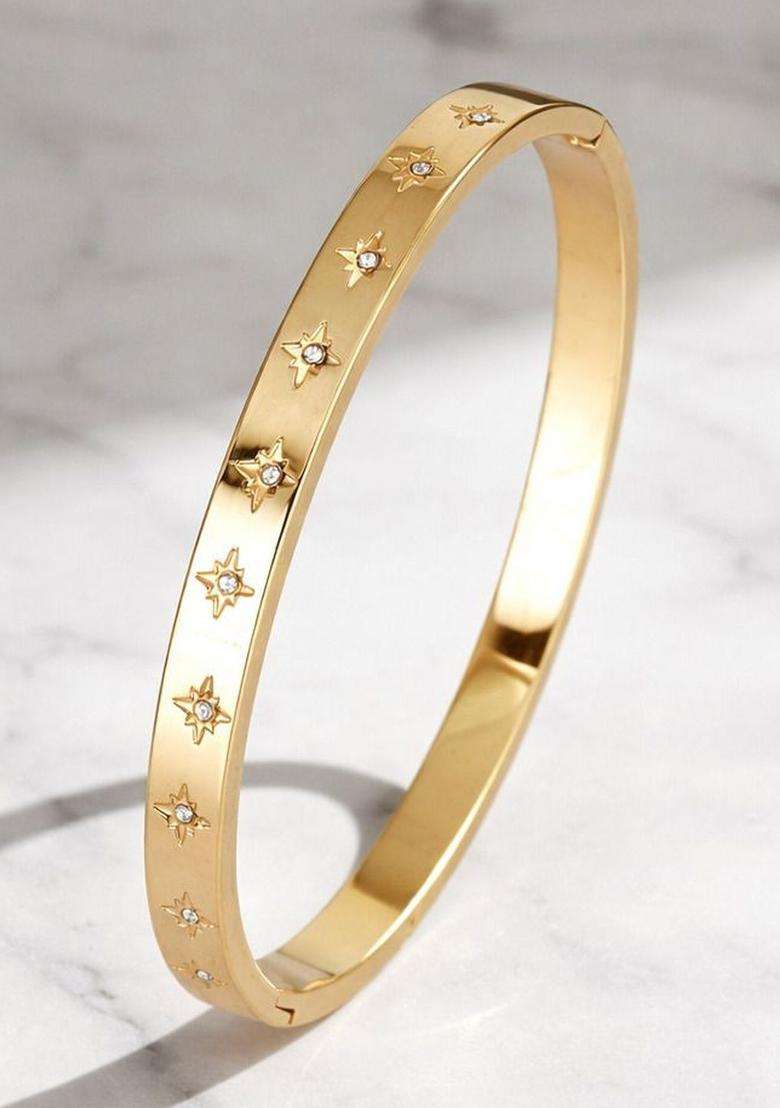 American Diamond Temple Gold-Plated Bangle-Style Bracelet for Women | Stylish Party & Everyday Wear | Gift for Her - Indya