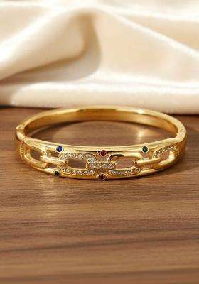 American Diamond Temple Gold-Plated Bangle-Style Bracelet for Women | Stylish Party & Everyday Wear | Gift for Her