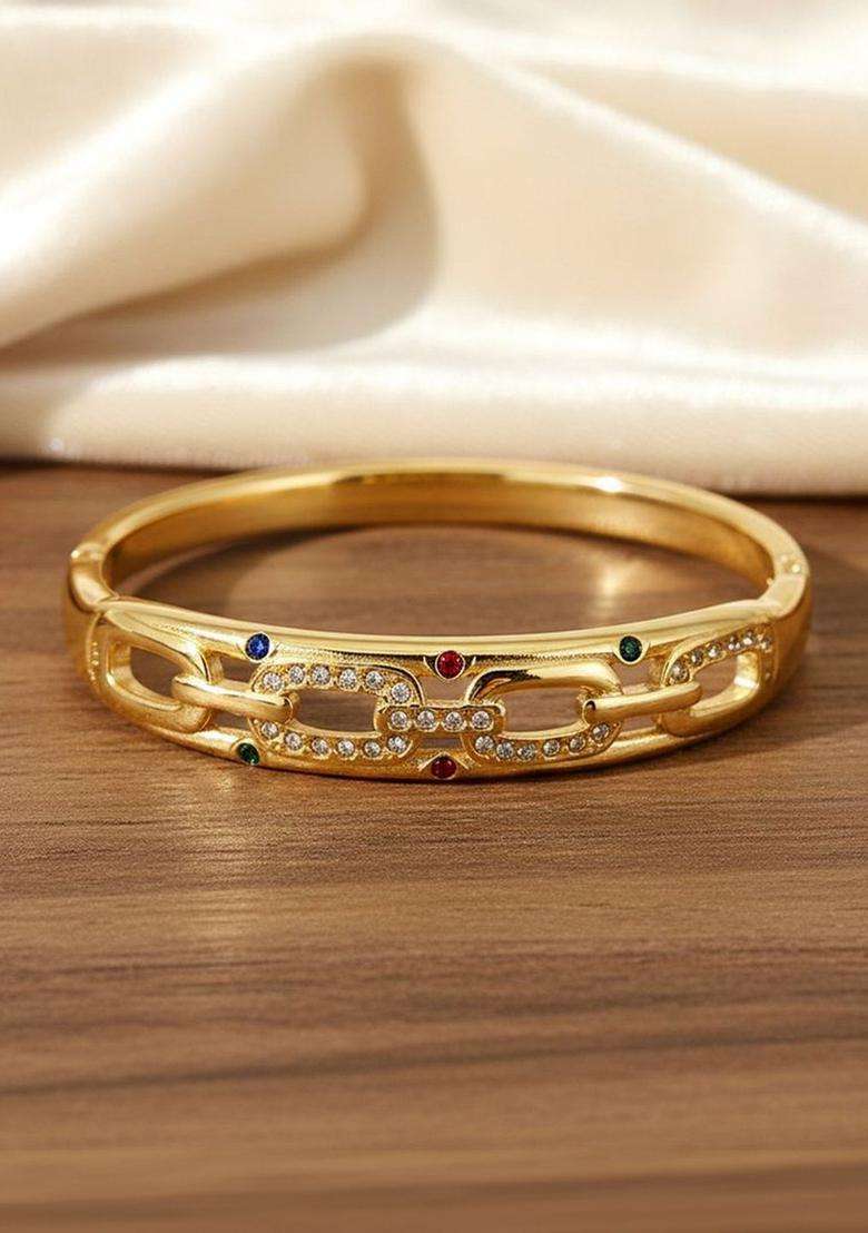 American Diamond Temple Gold-Plated Bangle-Style Bracelet for Women | Stylish Party & Everyday Wear | Gift for Her - Indya