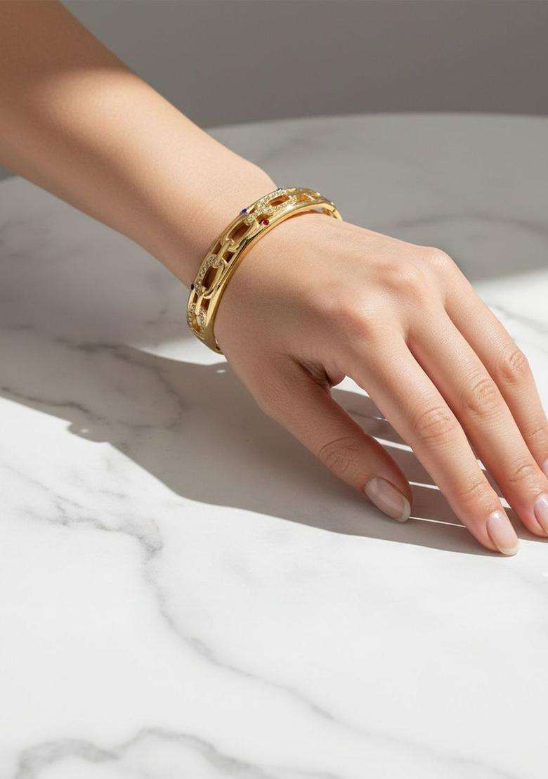 American Diamond Temple Gold-Plated Bangle-Style Bracelet for Women | Stylish Party & Everyday Wear | Gift for Her - Indya