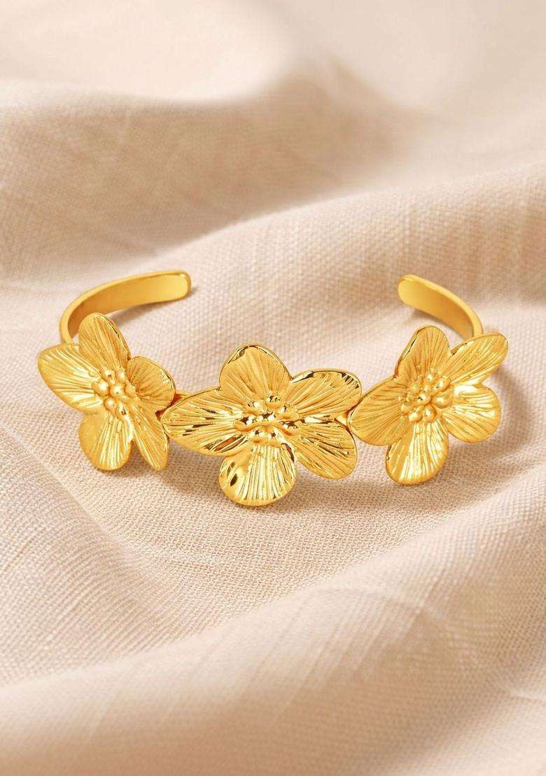 American Diamond Temple Gold-Plated Cuff Bracelet for Women | Stylish Party & Everyday Wear | Gift for Her - Indya