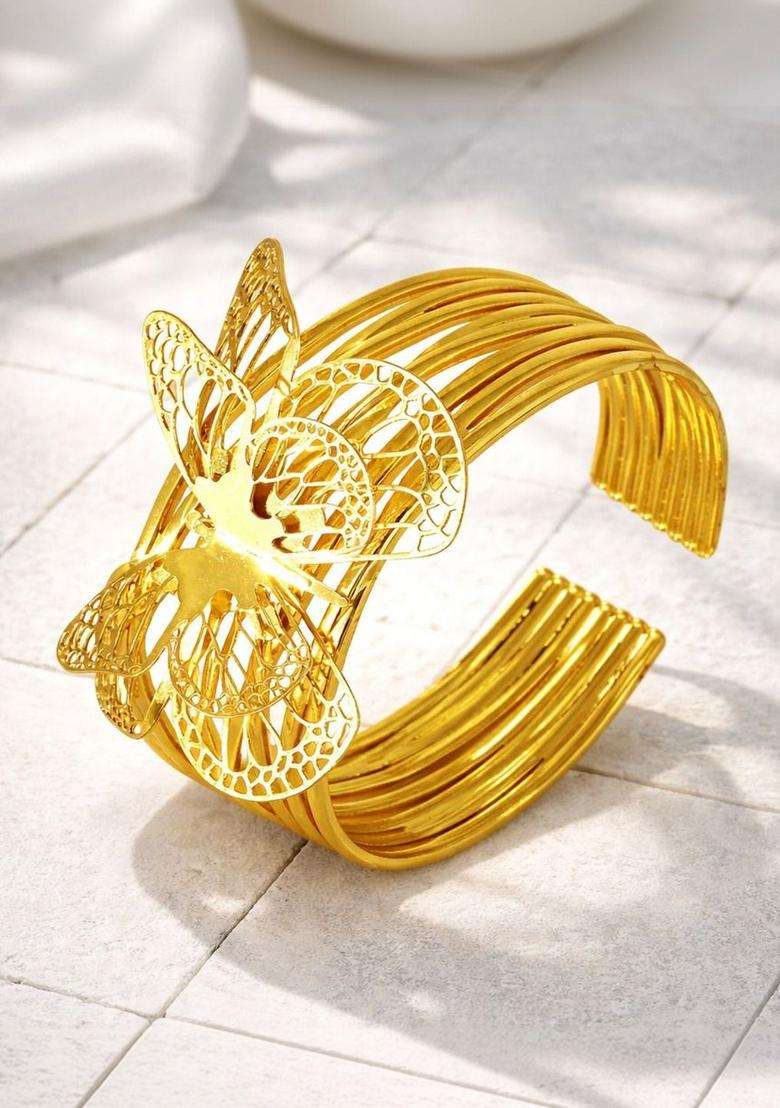 American Diamond Temple Gold-Plated Cuff Bracelet for Women | Stylish Party & Everyday Wear | Gift for Her - Indya