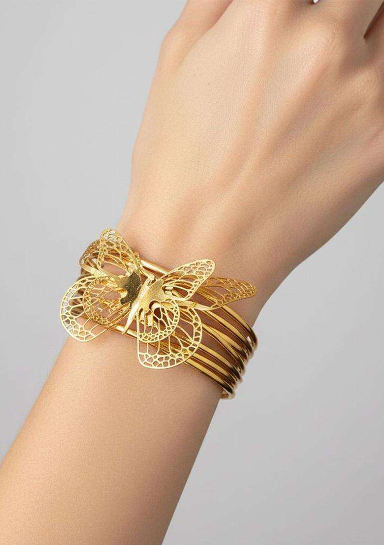 American Diamond Temple Gold-Plated Cuff Bracelet for Women | Stylish Party & Everyday Wear | Gift for Her - Indya