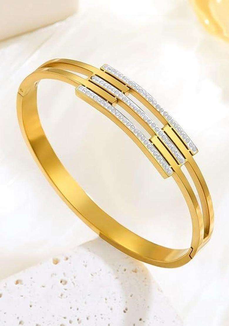 American Diamond Temple Gold-Plated Bangle-Style Bracelet for Women | Stylish Party & Everyday Wear | Gift for Her - Indya