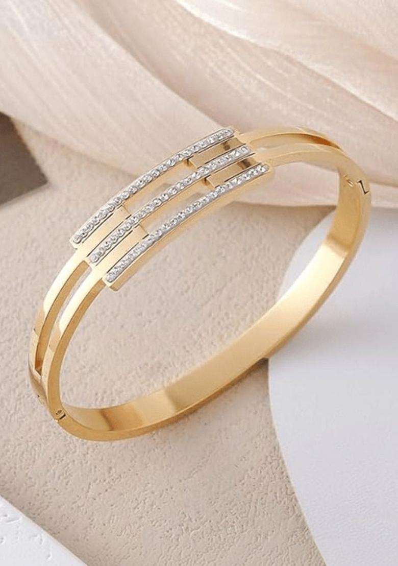 American Diamond Temple Gold-Plated Bangle-Style Bracelet for Women | Stylish Party & Everyday Wear | Gift for Her - Indya