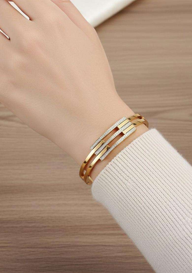American Diamond Temple Gold-Plated Bangle-Style Bracelet for Women | Stylish Party & Everyday Wear | Gift for Her - Indya
