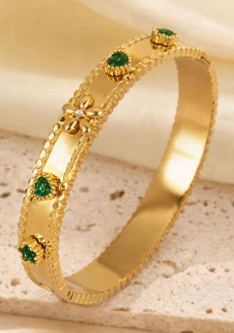 American Diamond Temple Gold-Plated Bangle-Style Bracelet for Women | Stylish Party & Everyday Wear | Gift for Her - Indya