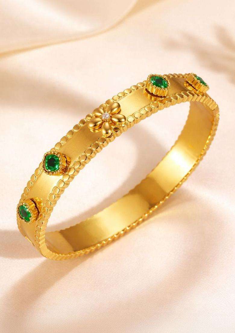American Diamond Temple Gold-Plated Bangle-Style Bracelet for Women | Stylish Party & Everyday Wear | Gift for Her - Indya