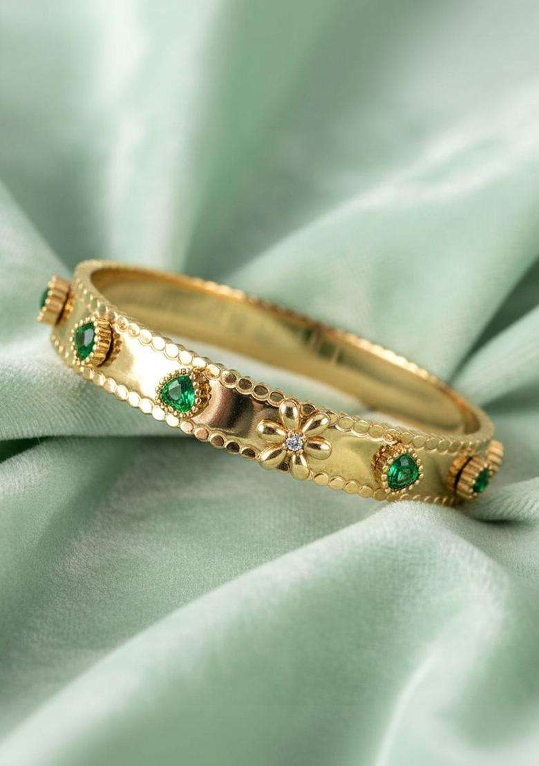 American Diamond Temple Gold-Plated Bangle-Style Bracelet for Women | Stylish Party & Everyday Wear | Gift for Her - Indya