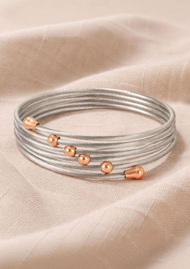 American Diamond Temple Silver-Plated Multistrand Bracelet for Women | Stylish Party & Everyday Wear | Gift for Her - Indya