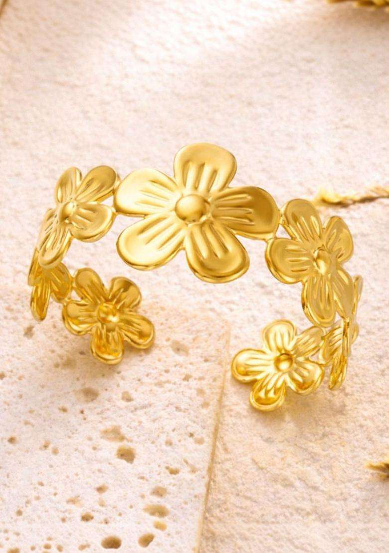American Diamond Temple Gold-Plated Cuff Bracelet for Women | Stylish Party & Everyday Wear | Gift for Her - Indya