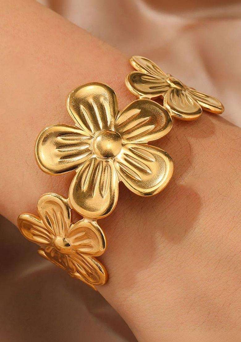 American Diamond Temple Gold-Plated Cuff Bracelet for Women | Stylish Party & Everyday Wear | Gift for Her - Indya