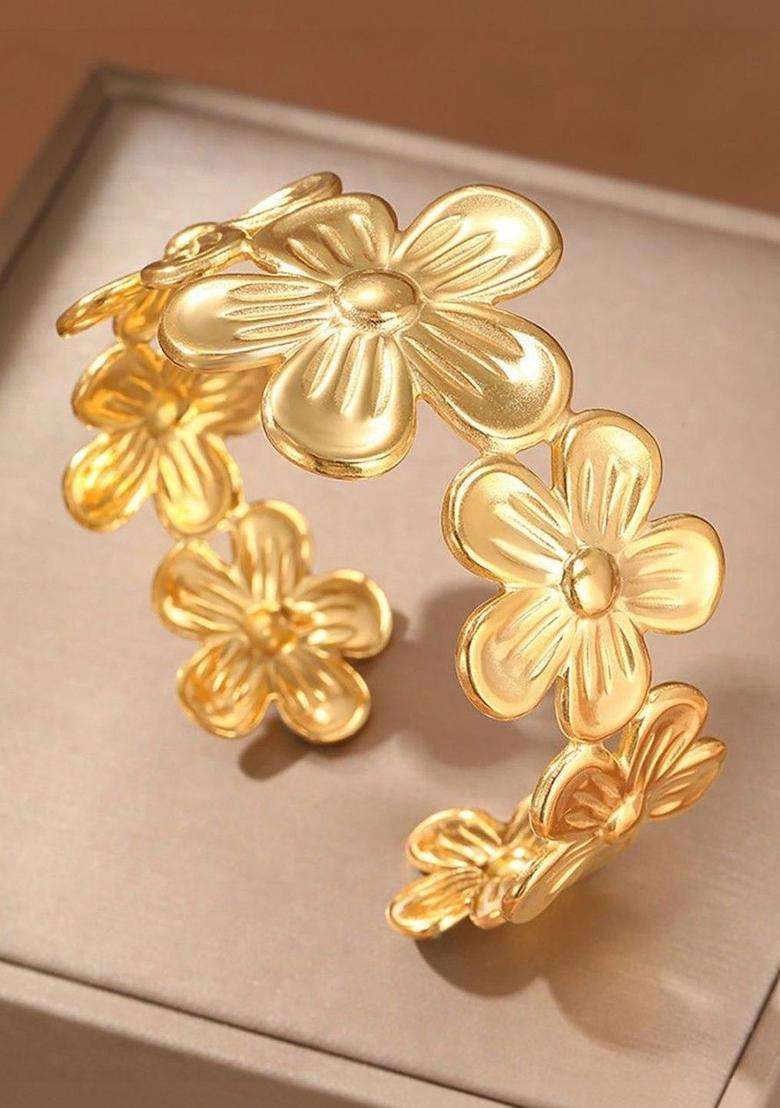 American Diamond Temple Gold-Plated Cuff Bracelet for Women | Stylish Party & Everyday Wear | Gift for Her - Indya