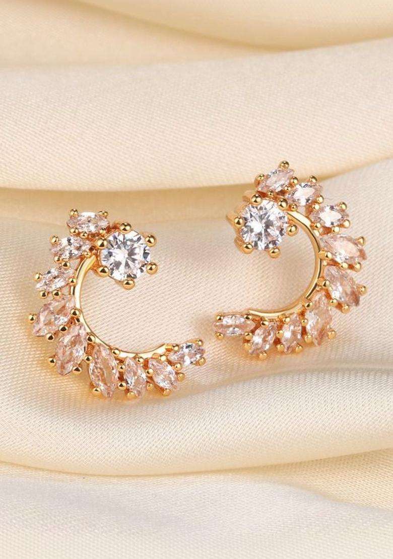 Gold-Plated Contemporary Studs Earrings with American Diamond for Women | Stylish Party & Everyday Wear | Gift for Her - Indya