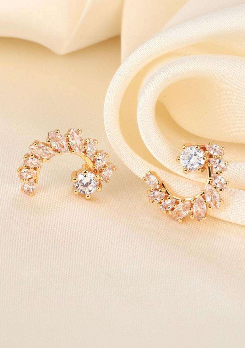Gold-Plated Contemporary Studs Earrings with American Diamond for Women | Stylish Party & Everyday Wear | Gift for Her - Indya