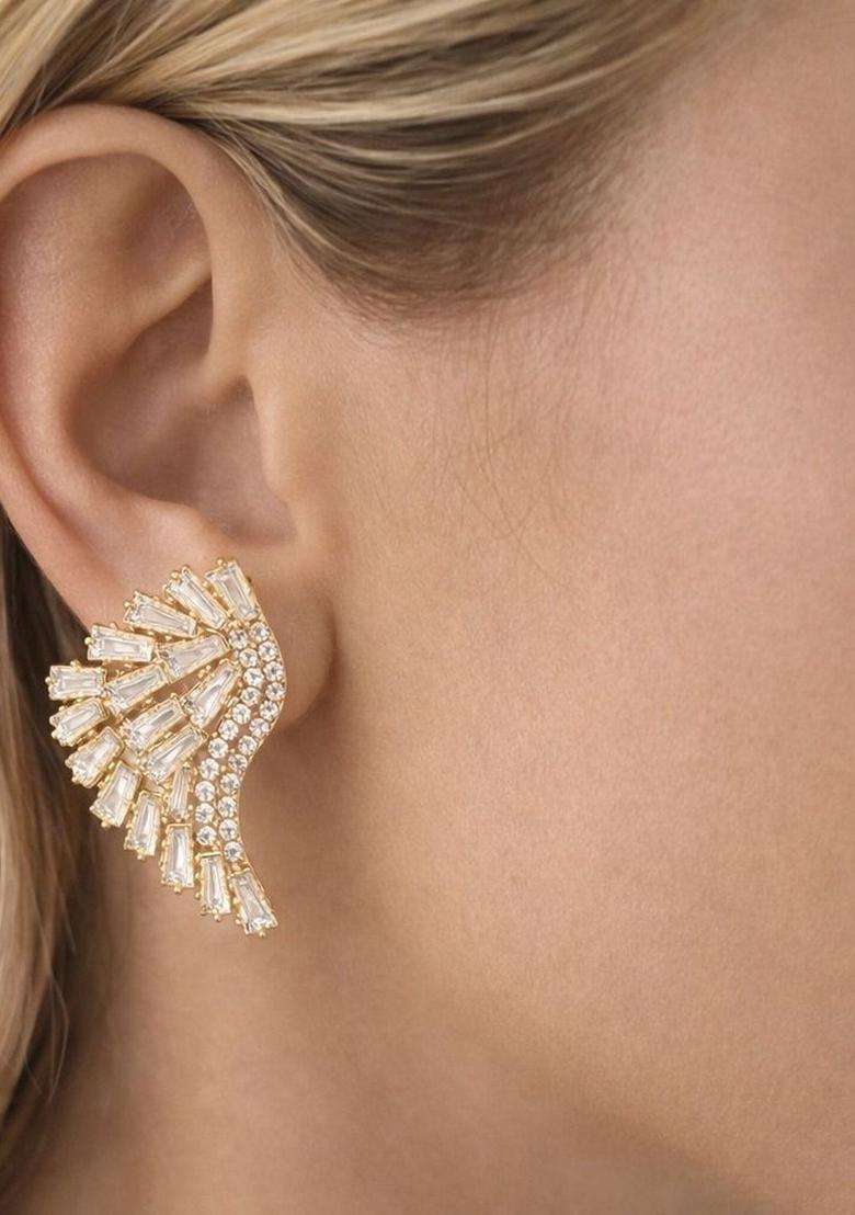 Gold-Plated Contemporary Ear Cuff Earrings with American Diamond for Women | Stylish Party & Everyday Wear | Gift for Her - Indya