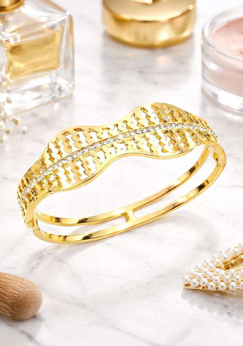 American Diamond Temple Gold-Plated Bangle-Style Bracelet for Women | Stylish Party & Everyday Wear | Gift for Her - Indya