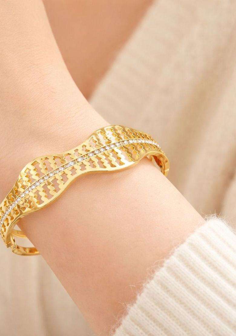 American Diamond Temple Gold-Plated Bangle-Style Bracelet for Women | Stylish Party & Everyday Wear | Gift for Her - Indya