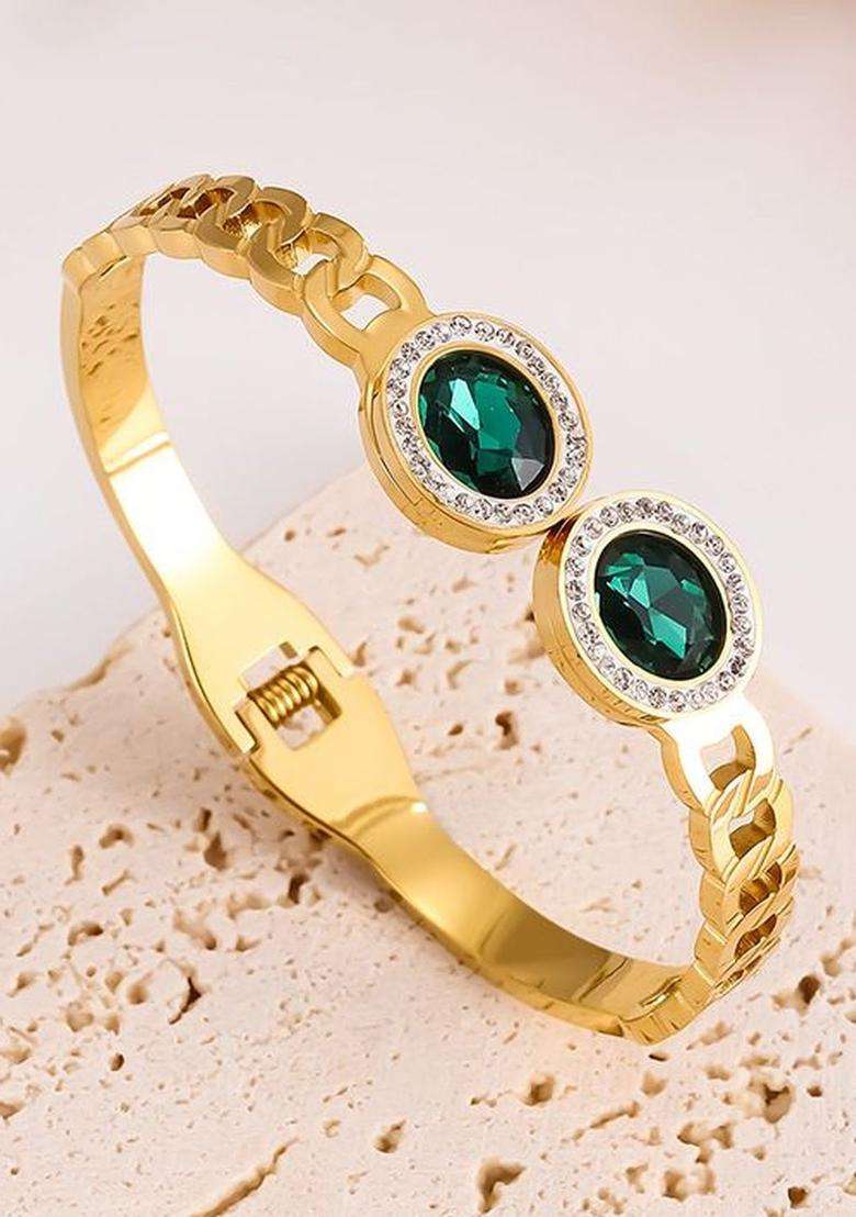 American Diamond Temple Gold-Plated Bangle-Style Bracelet for Women | Stylish Party & Everyday Wear | Gift for Her - Indya