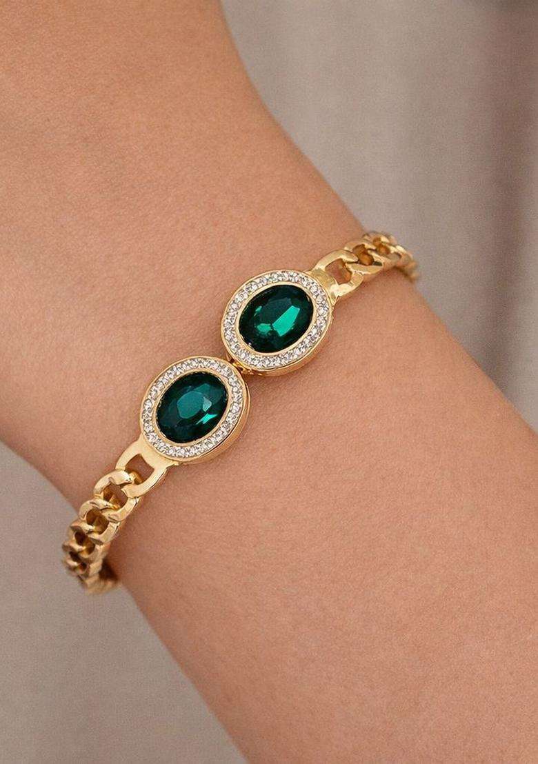 American Diamond Temple Gold-Plated Bangle-Style Bracelet for Women | Stylish Party & Everyday Wear | Gift for Her - Indya