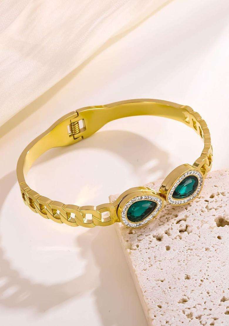 American Diamond Temple Gold-Plated Bangle-Style Bracelet for Women | Stylish Party & Everyday Wear | Gift for Her - Indya