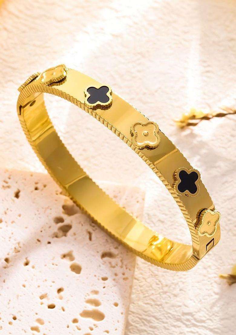 American Diamond Temple Gold-Plated Bangle-Style Bracelet for Women | Stylish Party & Everyday Wear | Gift for Her - Indya