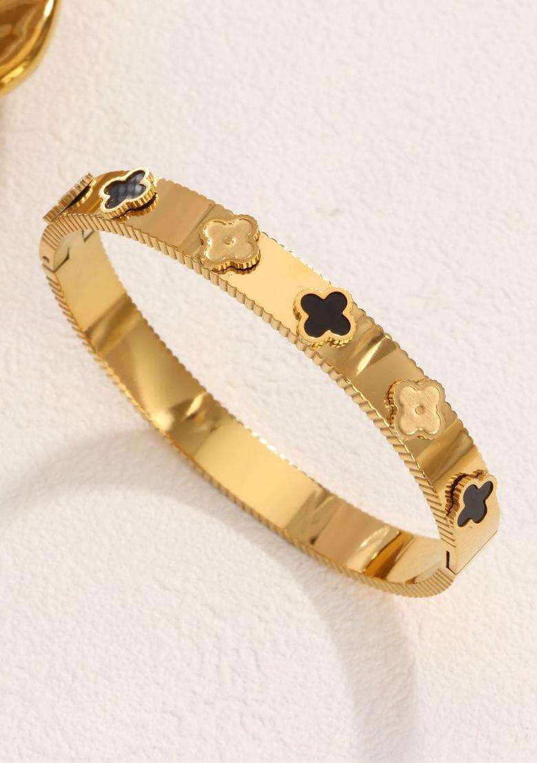 American Diamond Temple Gold-Plated Bangle-Style Bracelet for Women | Stylish Party & Everyday Wear | Gift for Her - Indya