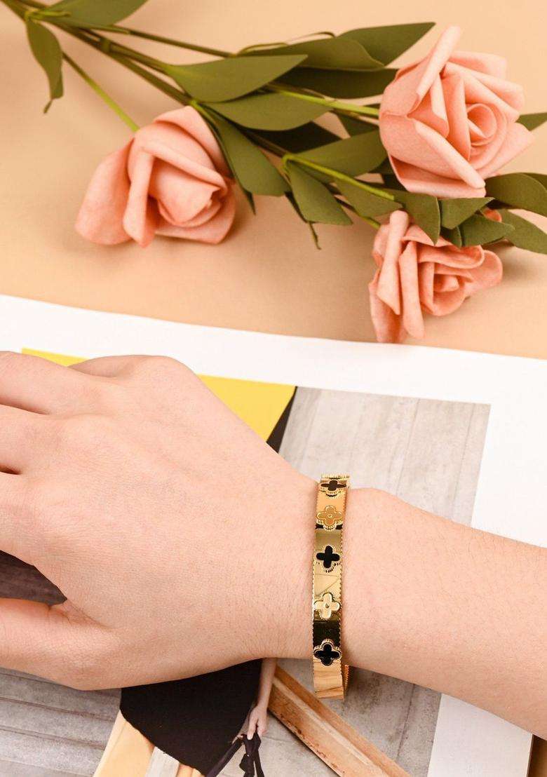 American Diamond Temple Gold-Plated Bangle-Style Bracelet for Women | Stylish Party & Everyday Wear | Gift for Her - Indya