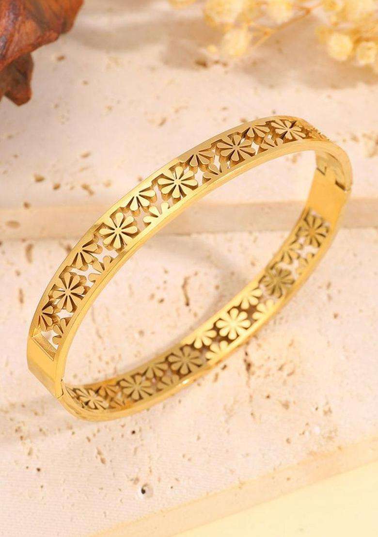 American Diamond Temple Gold-Plated Bangle-Style Bracelet for Women | Stylish Party & Everyday Wear | Gift for Her - Indya