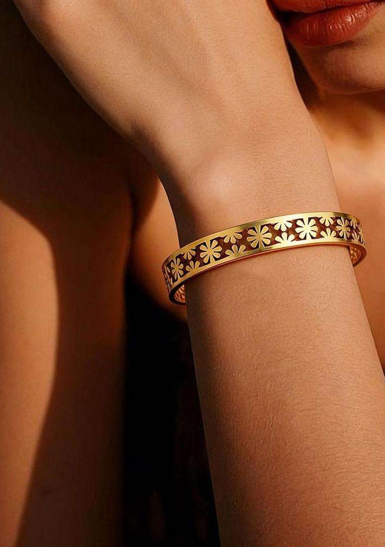 American Diamond Temple Gold-Plated Bangle-Style Bracelet for Women | Stylish Party & Everyday Wear | Gift for Her - Indya