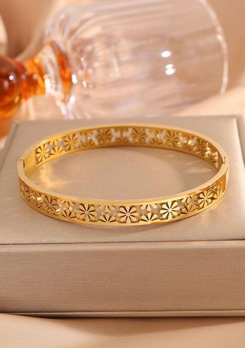 American Diamond Temple Gold-Plated Bangle-Style Bracelet for Women | Stylish Party & Everyday Wear | Gift for Her - Indya