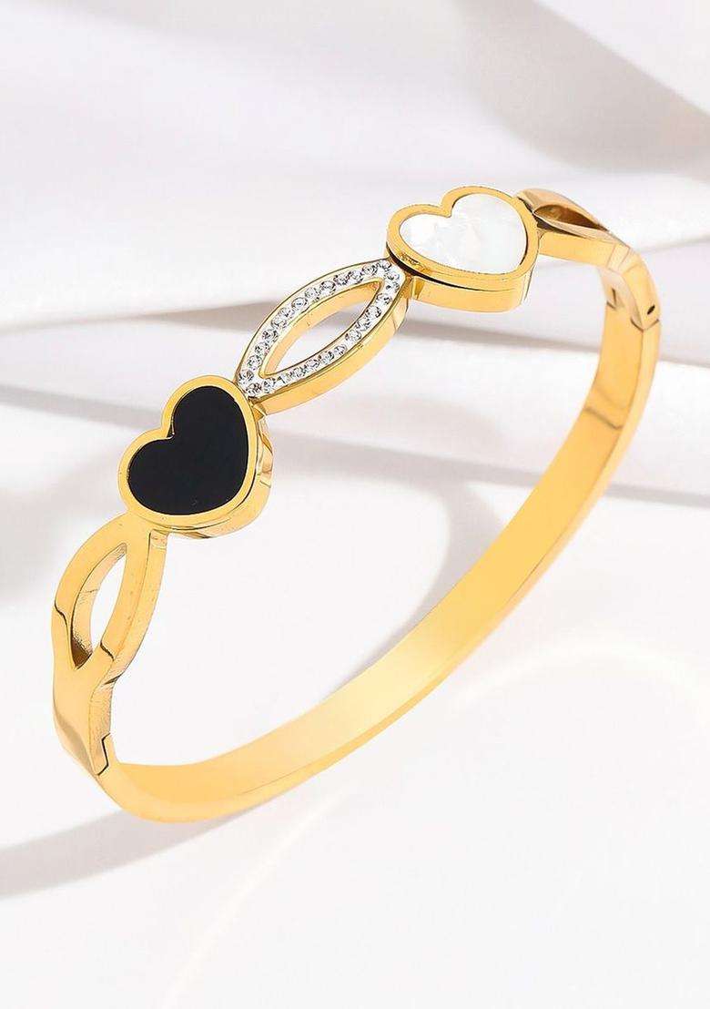 American Diamond Temple Gold-Plated Bangle-Style Bracelet for Women | Traditional Temple Jewellery for Wedding & Festive Wear | Gift for Her - Indya