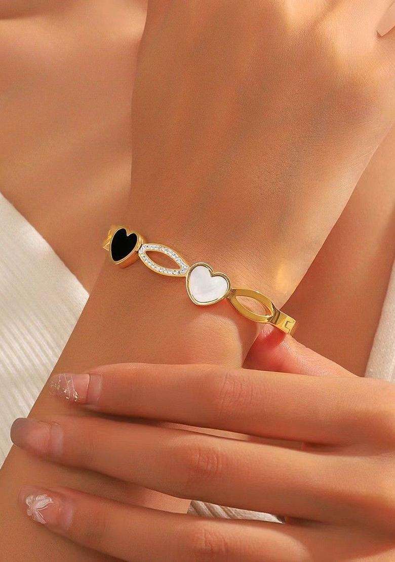 American Diamond Temple Gold-Plated Bangle-Style Bracelet for Women | Traditional Temple Jewellery for Wedding & Festive Wear | Gift for Her - Indya