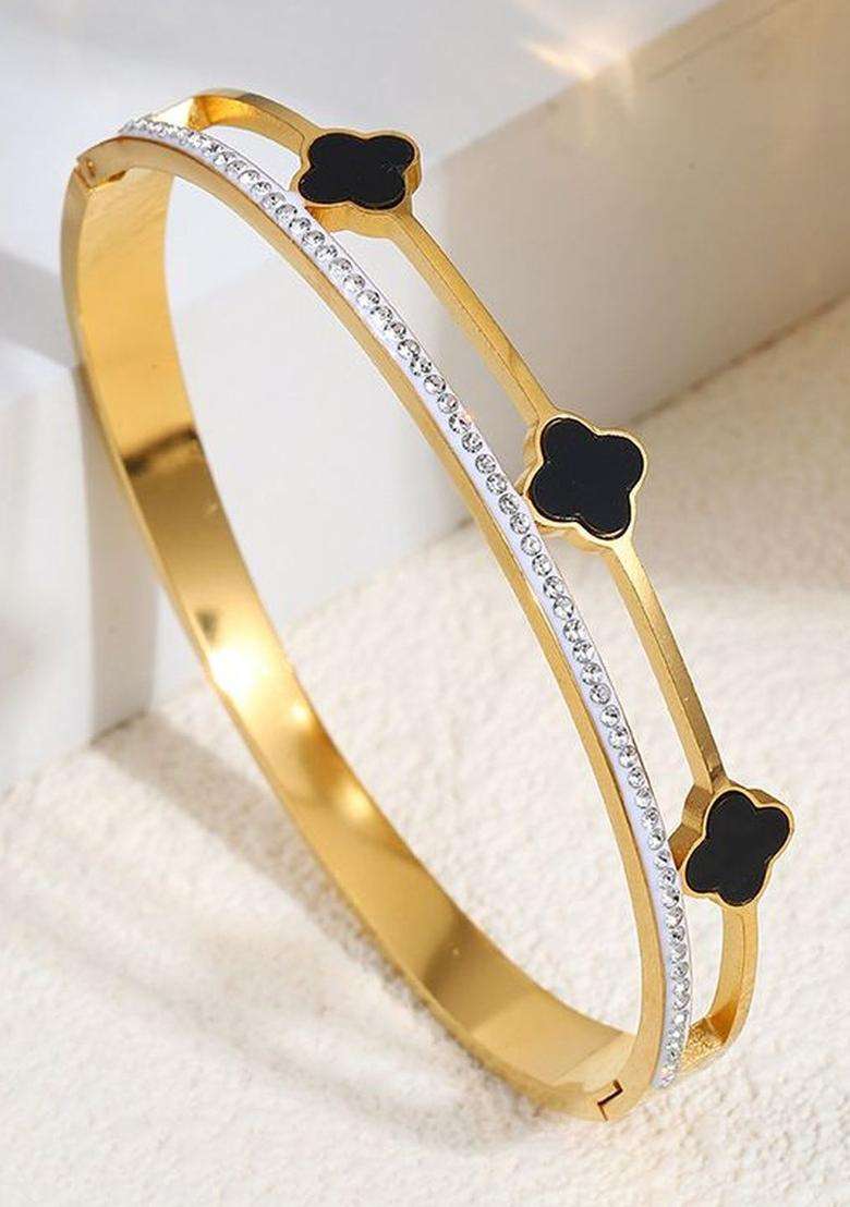 American Diamond Temple Gold-Plated Bangle-Style Bracelet for Women | Stylish Party & Everyday Wear | Gift for Her - Indya