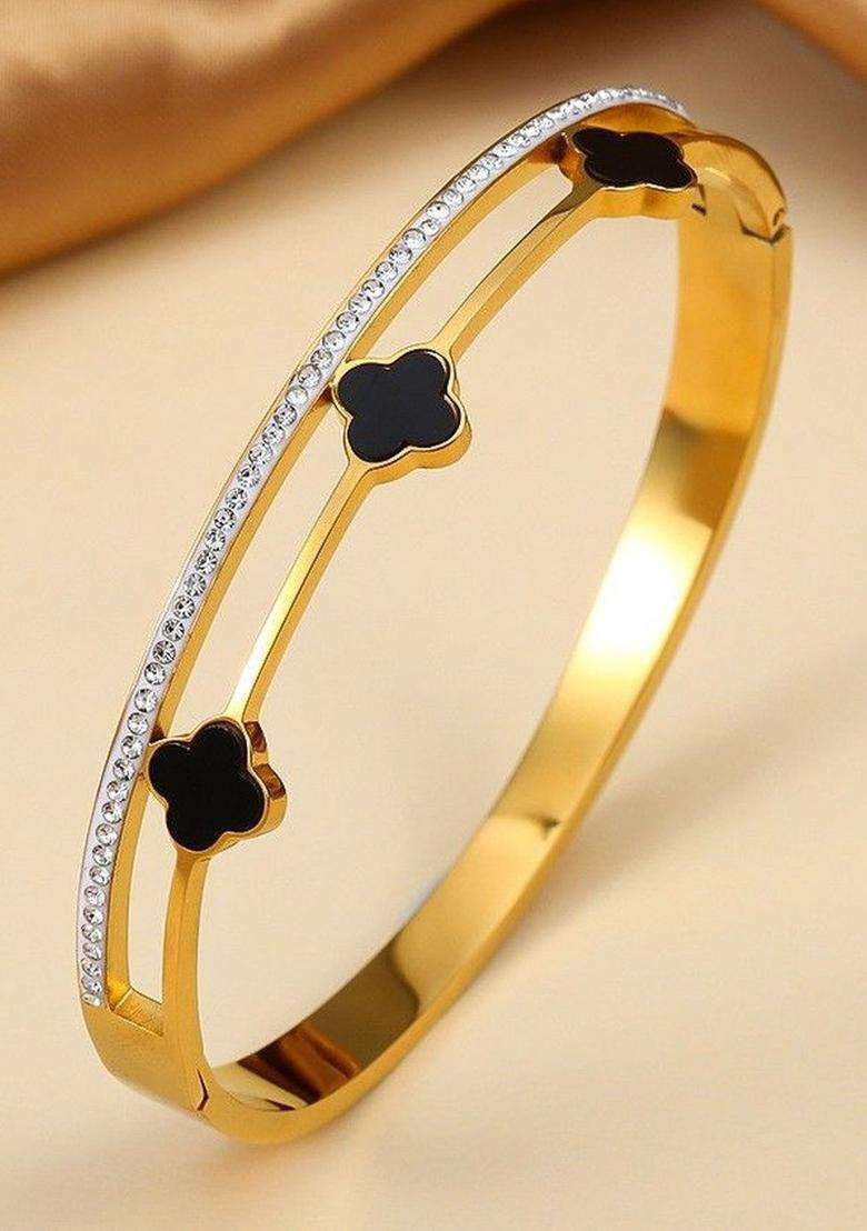 American Diamond Temple Gold-Plated Bangle-Style Bracelet for Women | Stylish Party & Everyday Wear | Gift for Her - Indya