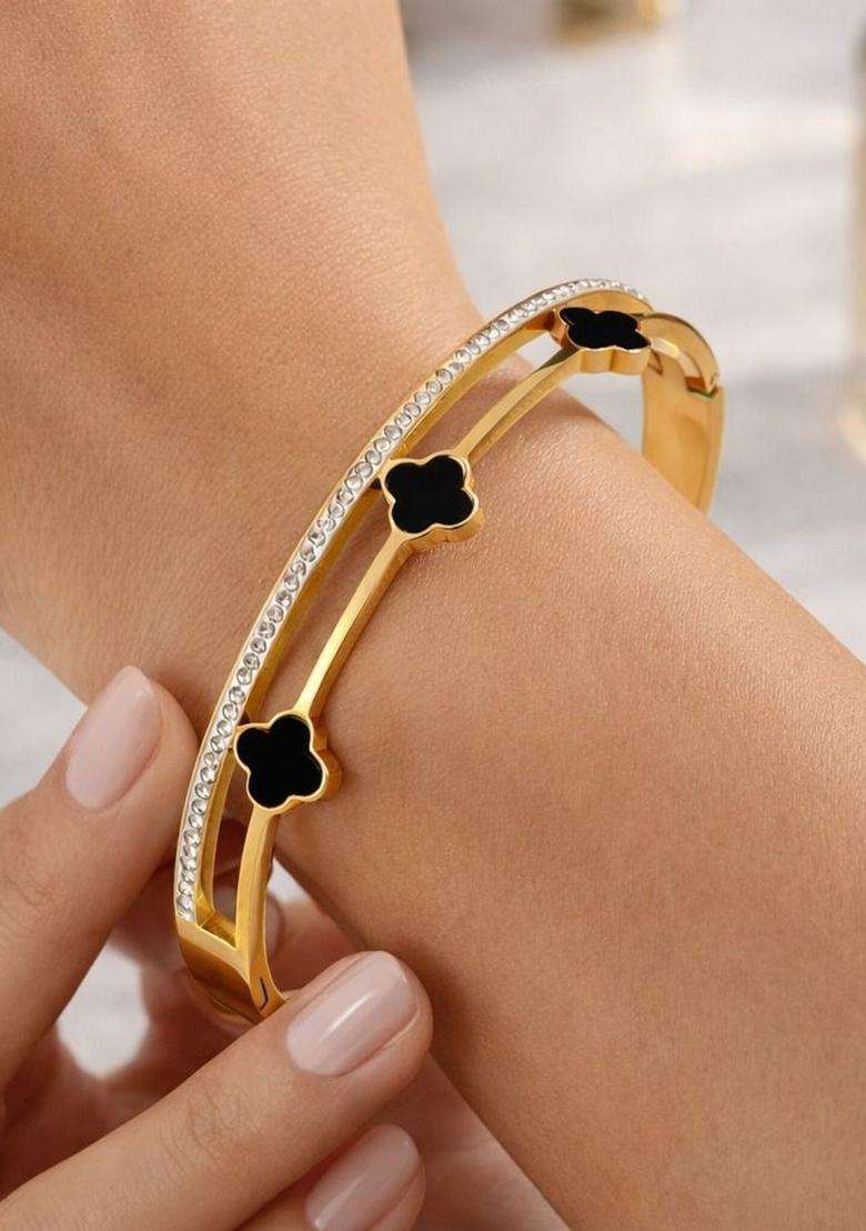 American Diamond Temple Gold-Plated Bangle-Style Bracelet for Women | Stylish Party & Everyday Wear | Gift for Her - Indya