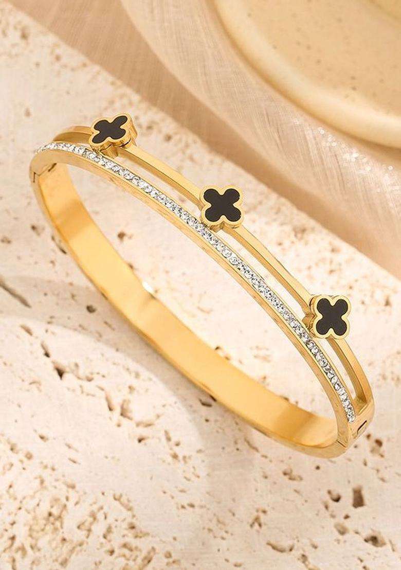 American Diamond Temple Gold-Plated Bangle-Style Bracelet for Women | Stylish Party & Everyday Wear | Gift for Her - Indya