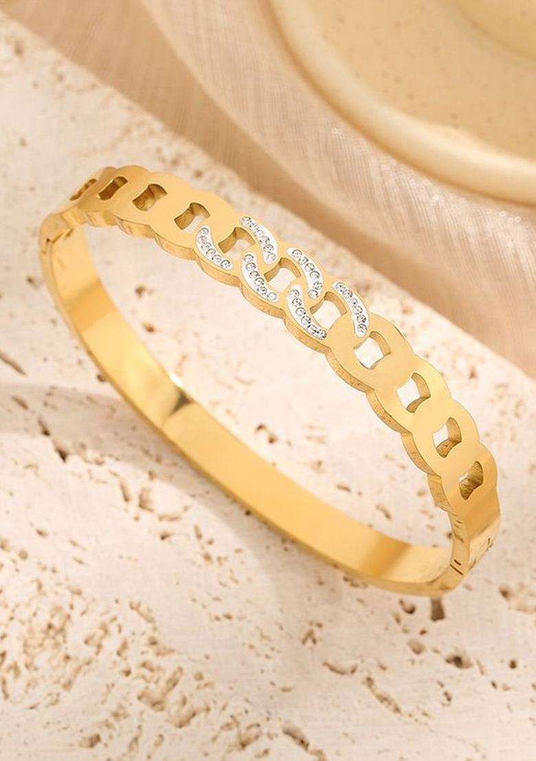 American Diamond Temple Gold-Plated Bangle-Style Bracelet for Women | Stylish Party & Everyday Wear | Gift for Her - Indya