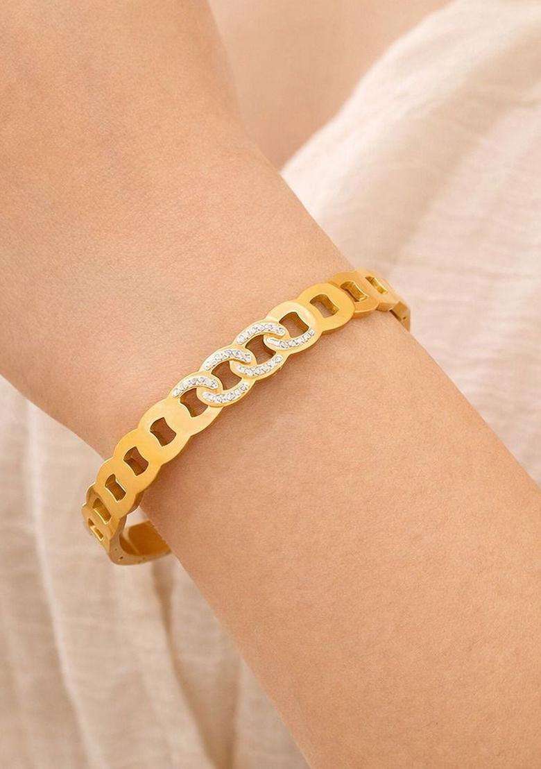 American Diamond Temple Gold-Plated Bangle-Style Bracelet for Women | Stylish Party & Everyday Wear | Gift for Her - Indya