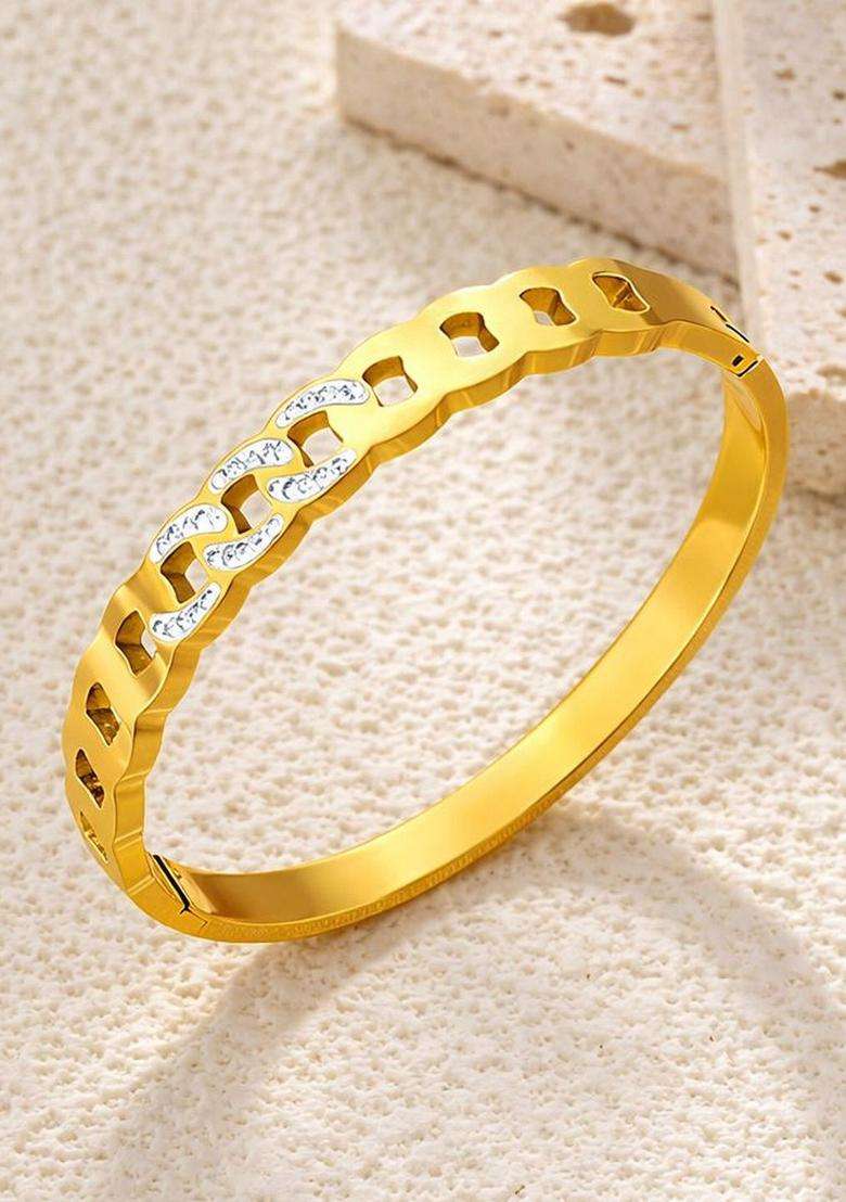 American Diamond Temple Gold-Plated Bangle-Style Bracelet for Women | Stylish Party & Everyday Wear | Gift for Her - Indya