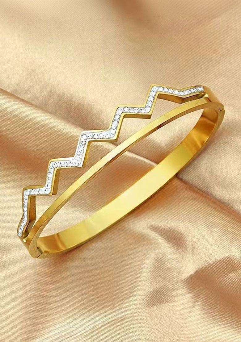American Diamond Temple Gold-Plated Bangle-Style Bracelet for Women | Stylish Party & Everyday Wear | Gift for Her - Indya