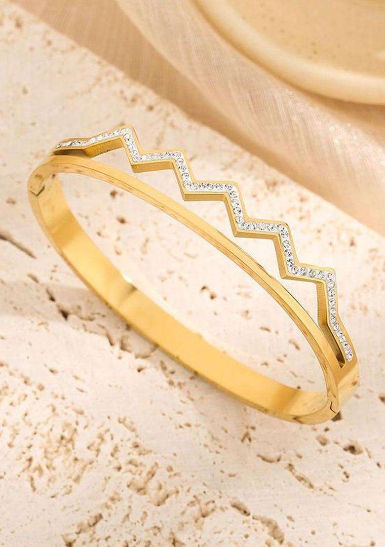 American Diamond Temple Gold-Plated Bangle-Style Bracelet for Women | Stylish Party & Everyday Wear | Gift for Her - Indya