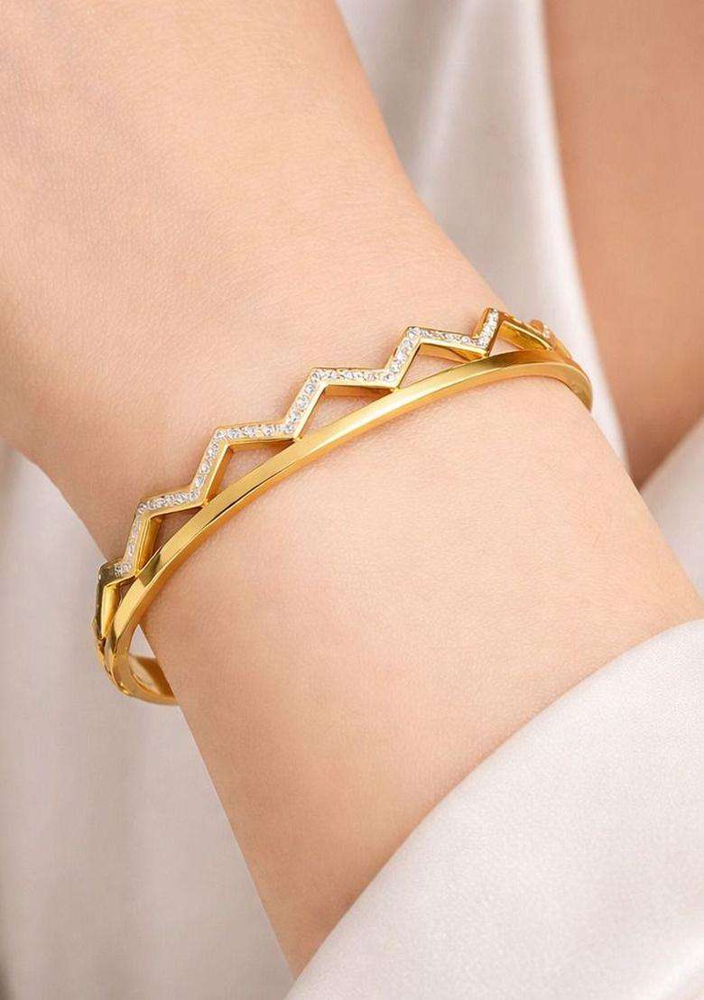 American Diamond Temple Gold-Plated Bangle-Style Bracelet for Women | Stylish Party & Everyday Wear | Gift for Her - Indya