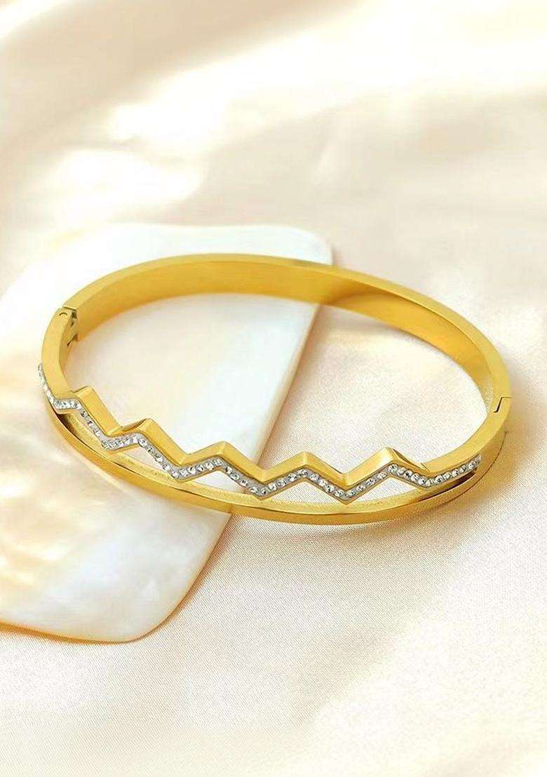 American Diamond Temple Gold-Plated Bangle-Style Bracelet for Women | Stylish Party & Everyday Wear | Gift for Her - Indya