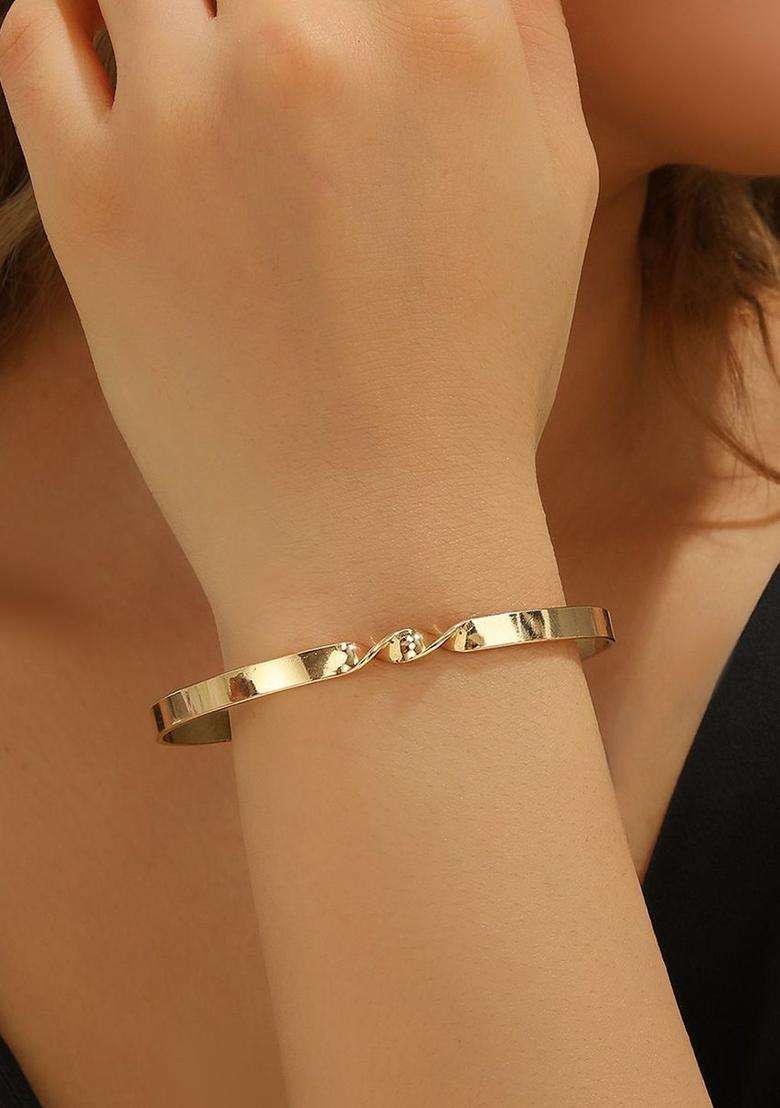 American Diamond Temple Gold-Plated Cuff Bracelet for Women | Stylish Party & Everyday Wear | Gift for Her - Indya