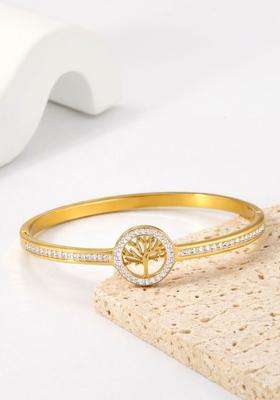 American Diamond Temple Gold-Plated Kada Bracelet for Women | Stylish Party & Everyday Wear | Gift for Her