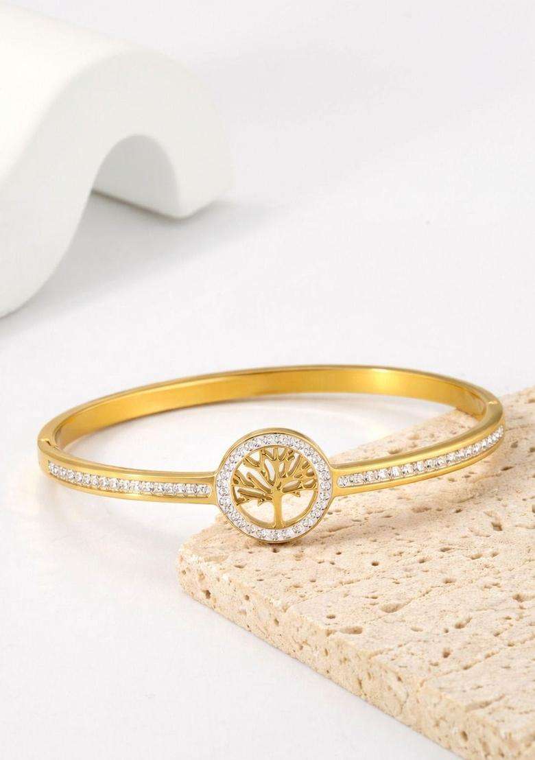 American Diamond Temple Gold-Plated Kada Bracelet for Women | Stylish Party & Everyday Wear | Gift for Her - Indya