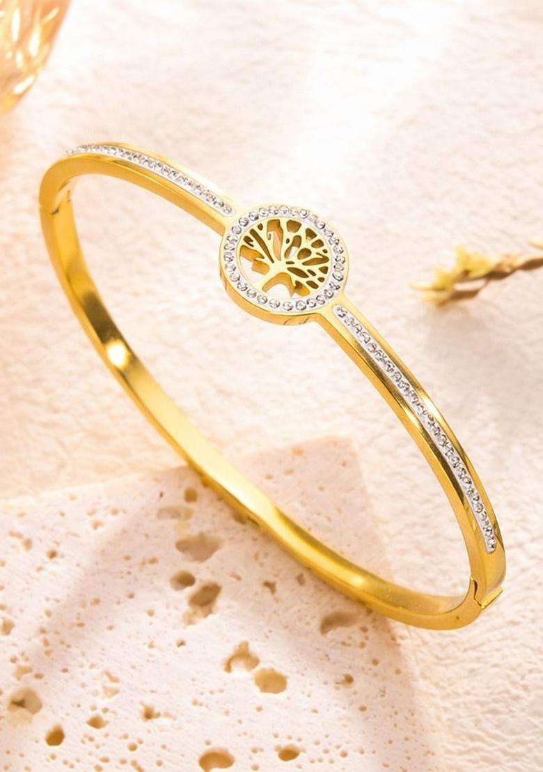 American Diamond Temple Gold-Plated Kada Bracelet for Women | Stylish Party & Everyday Wear | Gift for Her - Indya